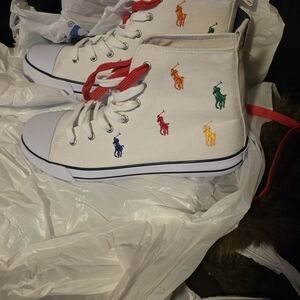 Polo by Ralph Lauren White High-Tops with Colorful Embroidery